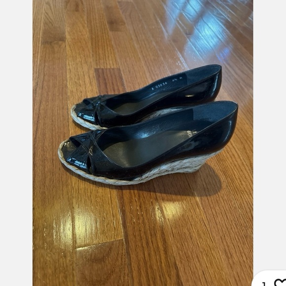 Stuart Weitzman Black Peep-Toe Espadrilles - Picture 1 of 1